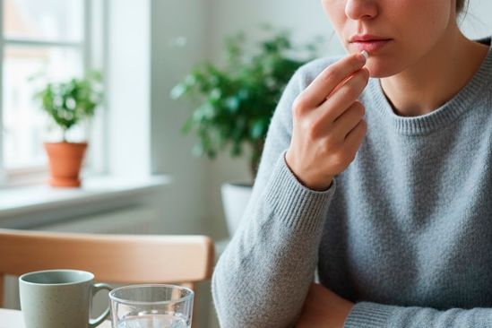 Женщина принимает лекарства